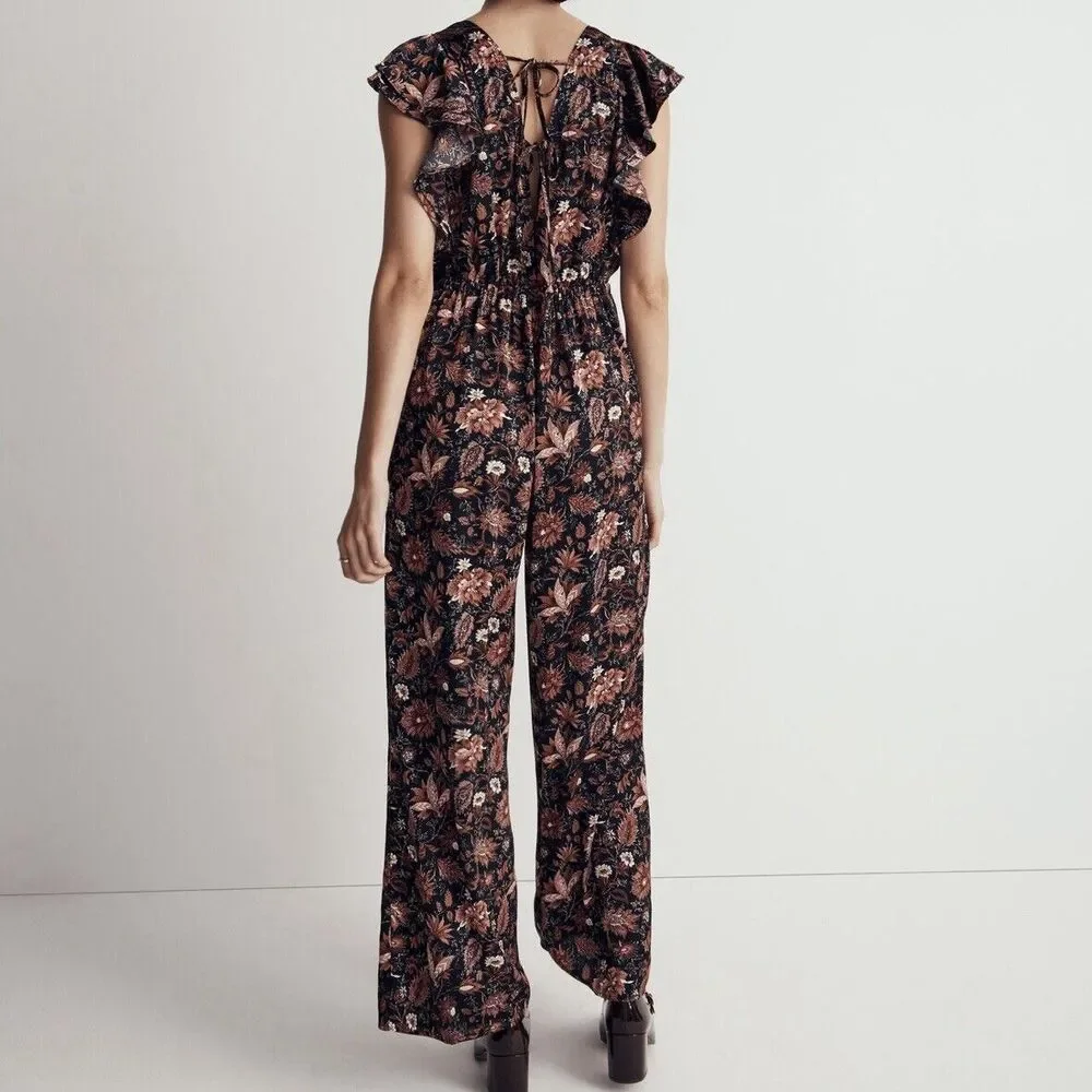 NWT Madewell Ruffled Jumpsuit Fall Floral Small Wide Leg Small